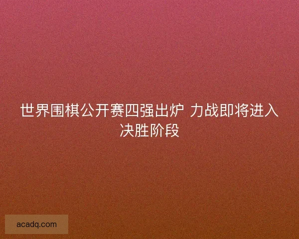 世界围棋公开赛四强出炉 力战即将进入决胜阶段